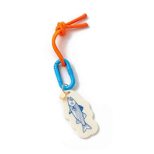 Blue fish on an orange rope and blue keychain 