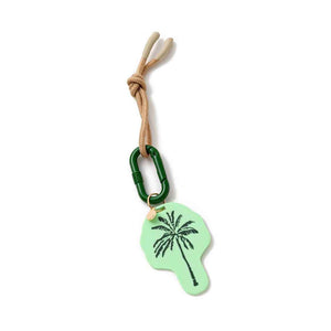 Dark green palm tree on dark green and beige rope keychain