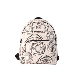 Black and cream nixon backpack that folds into its front pocket
