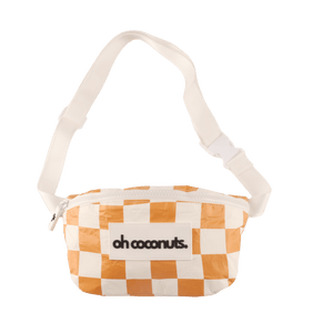 mustard and white bumbag with adjustable strap