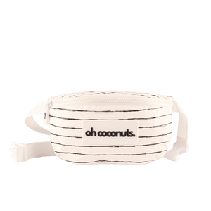 black and white stripe bumbag with white strap by oh coconuts