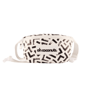 black and white geometric pattern bumbag from oh coconuts.