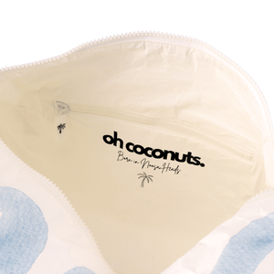 born in noosa heads duffel white and blue bag