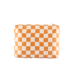back of white and mustard checkered wet dry bag