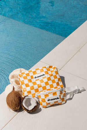 matching bum bag and mustard and white checkered wet dry bag